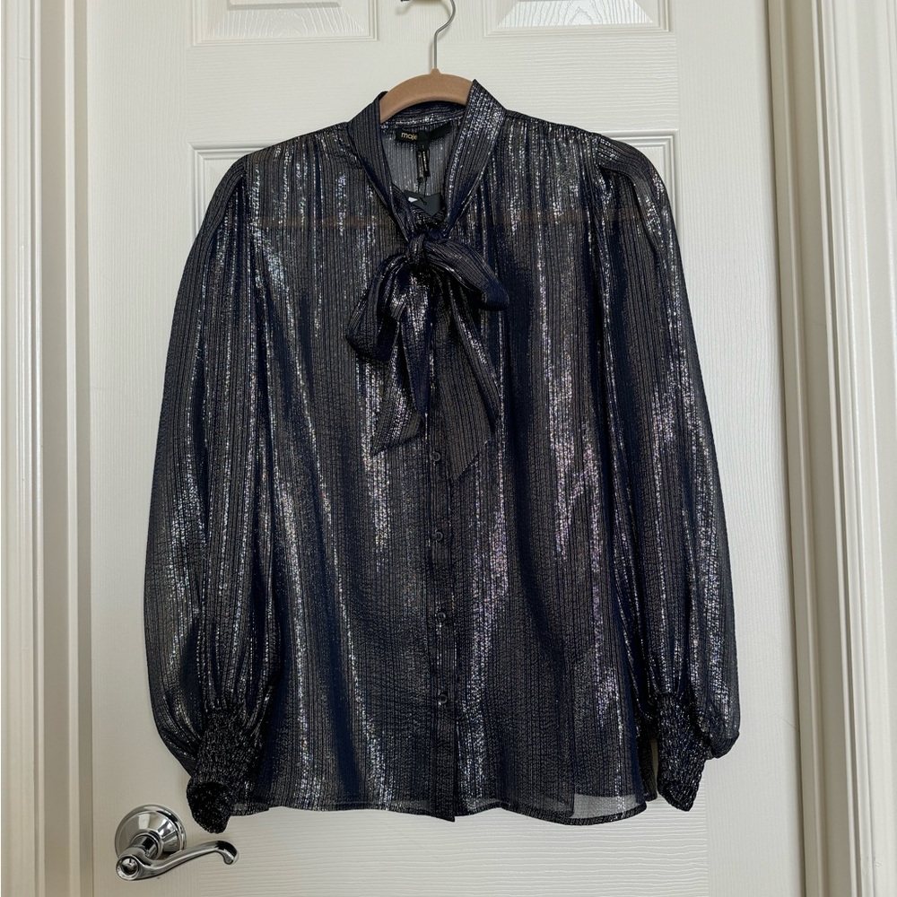 Maje - sheer navy and gold blouse - Size 1